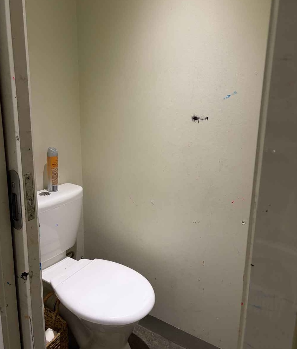 Studio bathroom wall before Gloria's mural