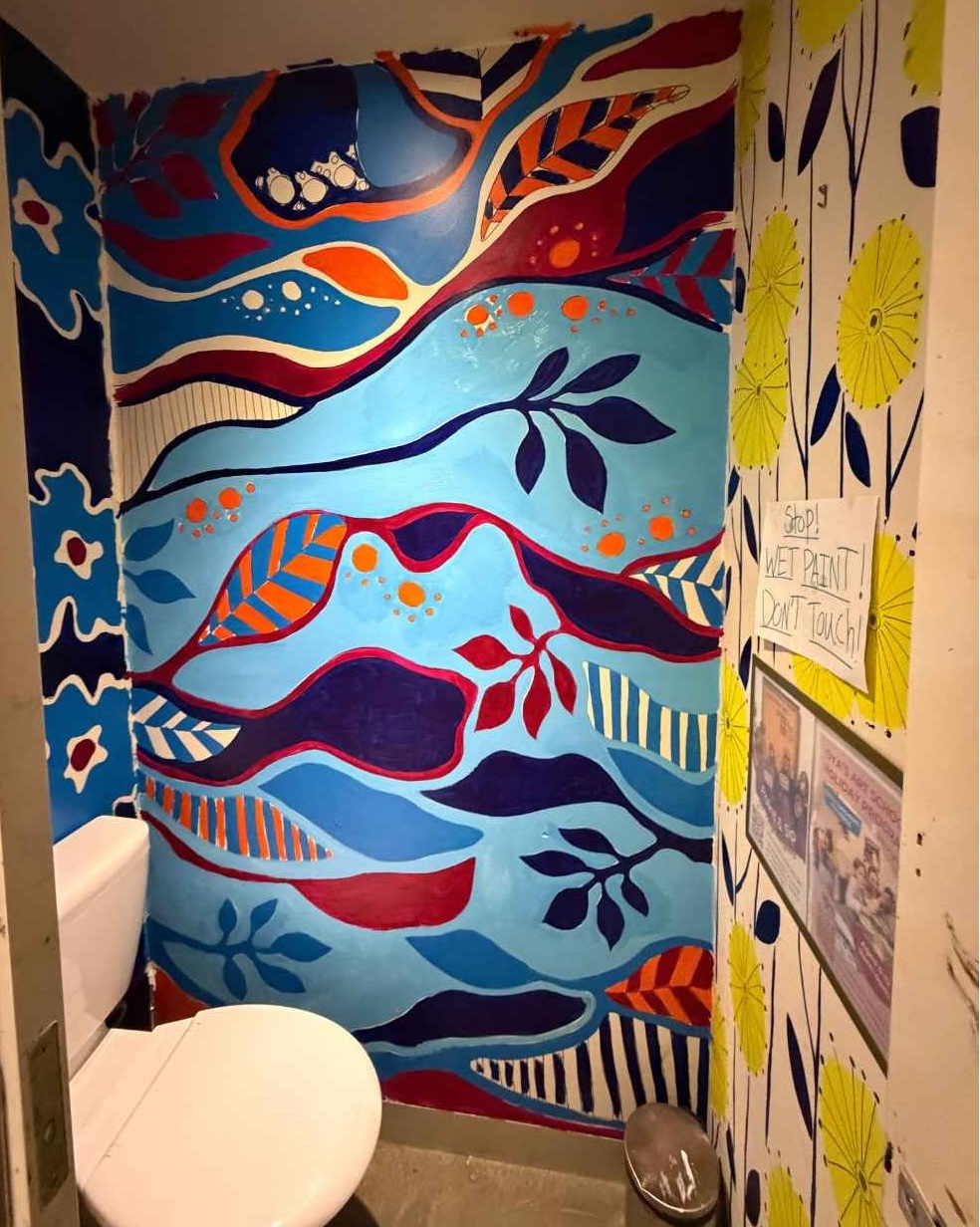 Finished mural painted by Gloria in the studio bathroom