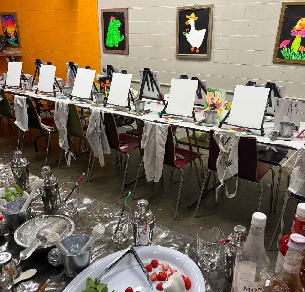 Paint and sip cocktail workshop set up at Dya Australia