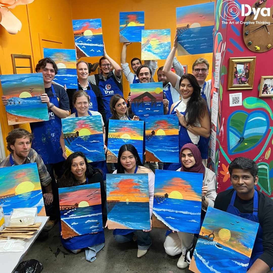 AW Maritime team participating in a corporate Paint and Sip with Dya Australia